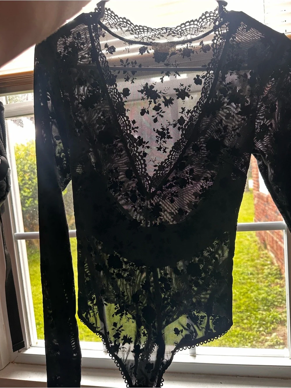 Free People Babes in bandeaus bodysuit, Black flocked velvet floral print